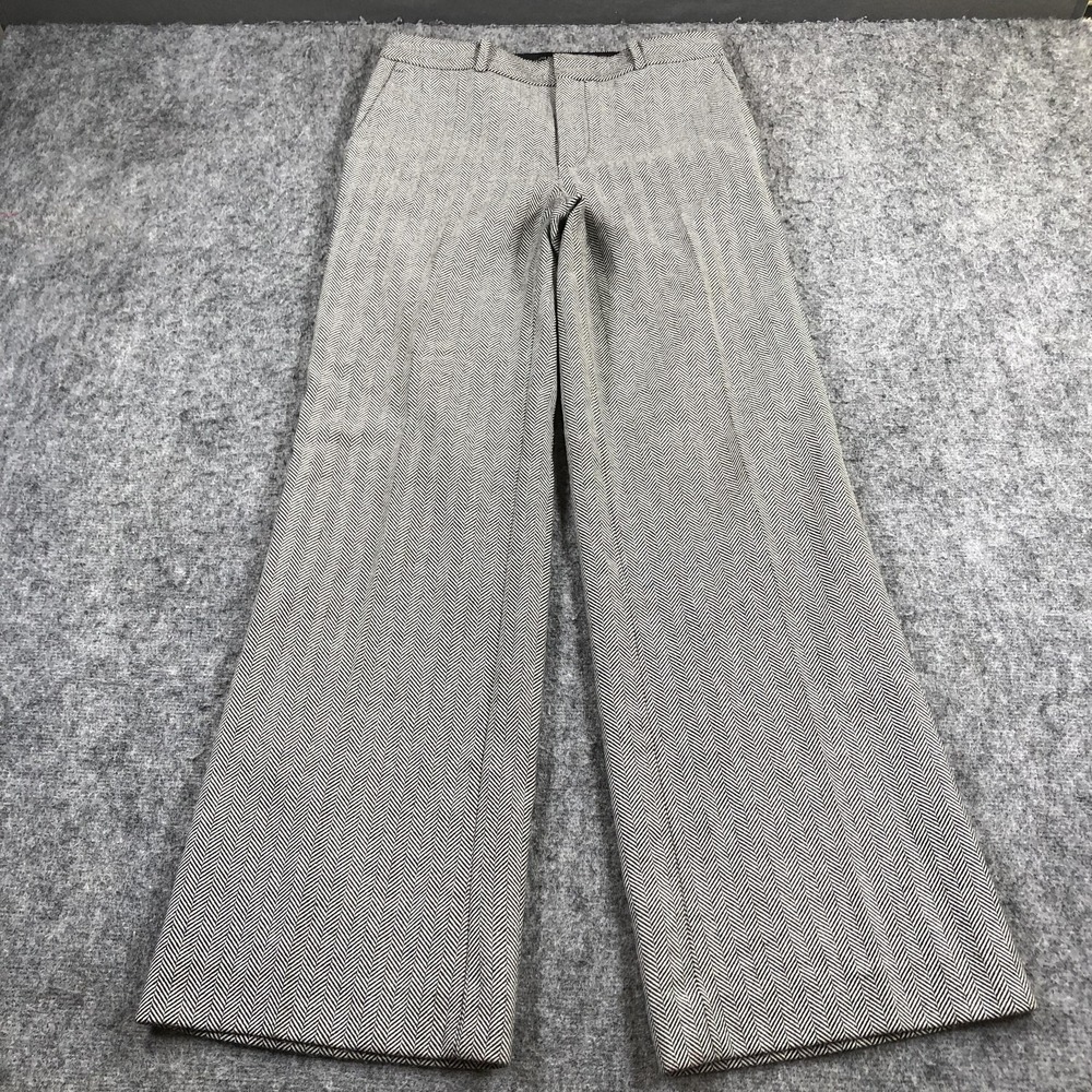Banana Republic Pants Womens 4 Gray Wool Herringbone Wide Leg Lined Dress Work